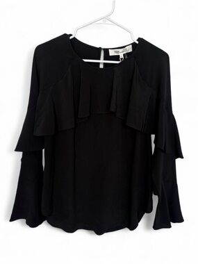 NWT Diane Von Furstenberg Black Silk Ruffle Blouse XS Bell Sleeve Classy Dressy